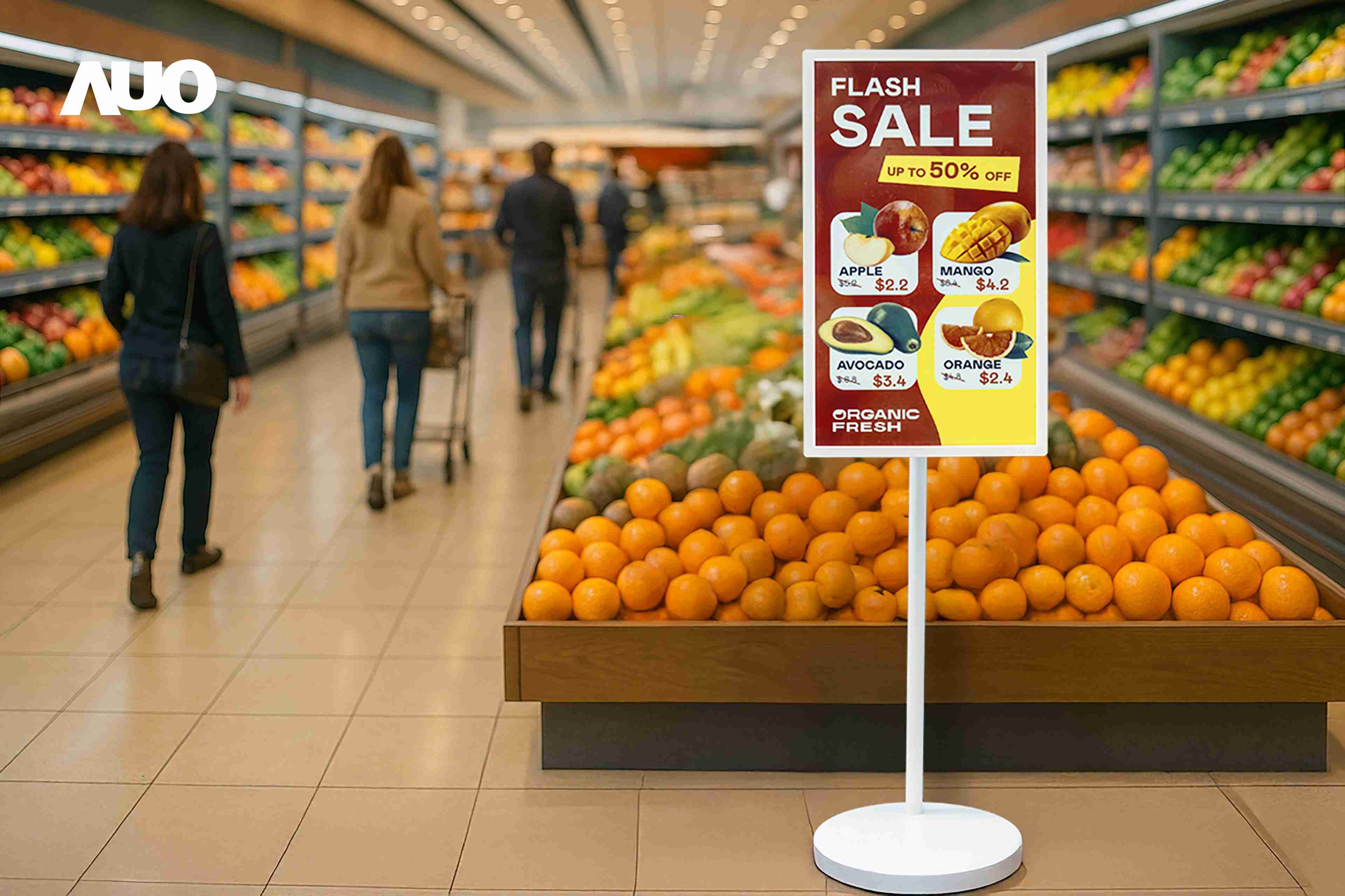 达擎首亮相低功耗、、全彩的〝aecoPost电子纸解决方案〞，，，，仅在更新画面时需要微量的电力驱动，，，，无需布建电线的便捷设计，，，使其可灵活应用、、、随意置放，，，，并可透过云端或行动装置app，，，，轻松管理及排程广告内容，，，，晋升店头营销利器。。。